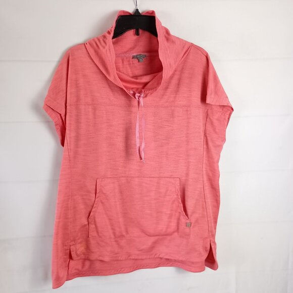 Talbots Cowl Neck Kangaroo Pocket Top XLP Short Sleeve Split Hem Tunic - Picture 2 of 6